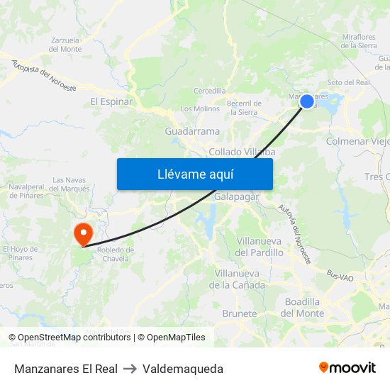 Manzanares El Real to Valdemaqueda map