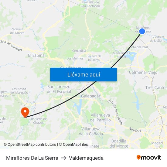 Miraflores De La Sierra to Valdemaqueda map