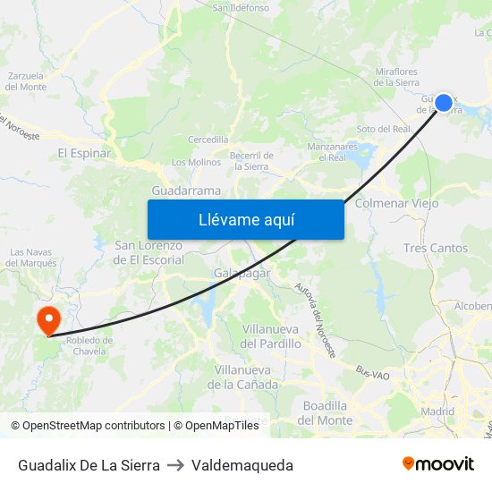 Guadalix De La Sierra to Valdemaqueda map