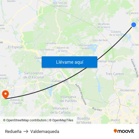 Redueña to Valdemaqueda map