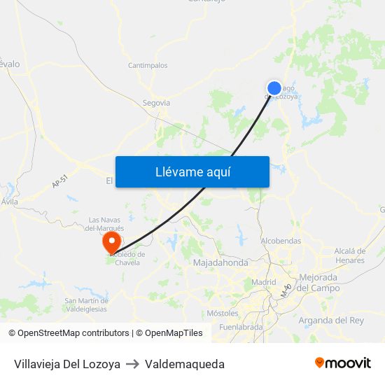 Villavieja Del Lozoya to Valdemaqueda map