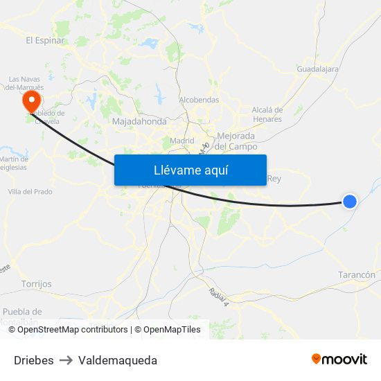 Driebes to Valdemaqueda map
