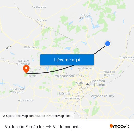 Valdenuño Fernández to Valdemaqueda map