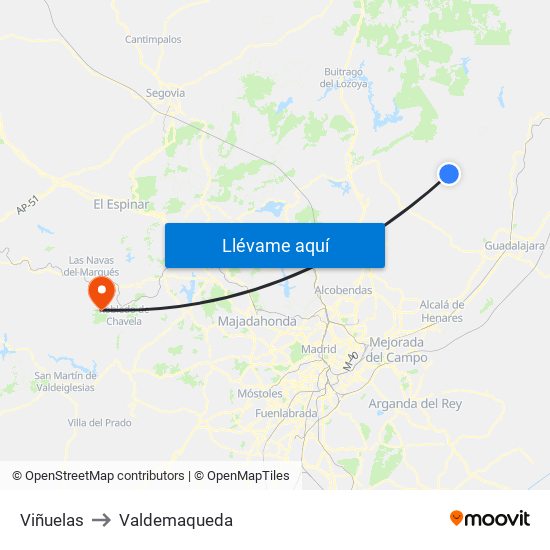 Viñuelas to Valdemaqueda map