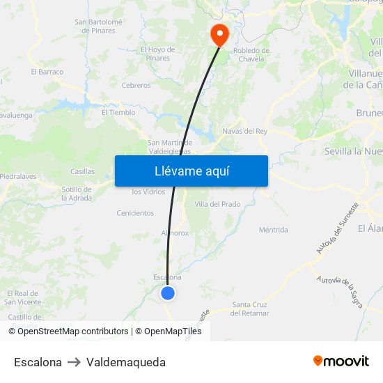 Escalona to Valdemaqueda map