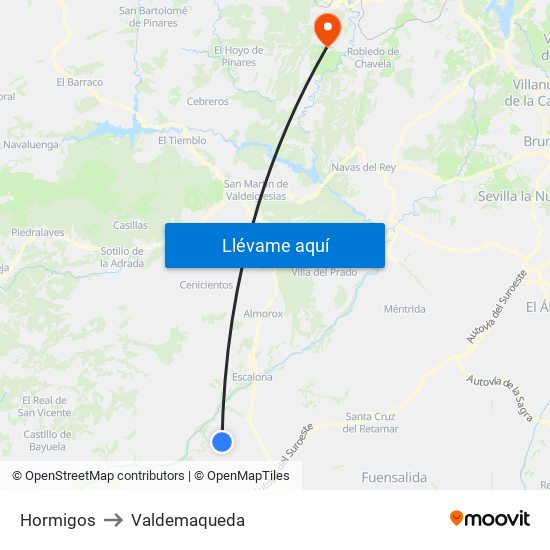 Hormigos to Valdemaqueda map