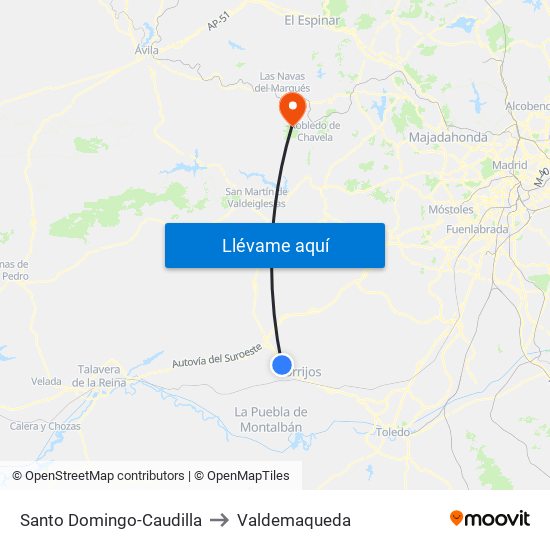 Santo Domingo-Caudilla to Valdemaqueda map