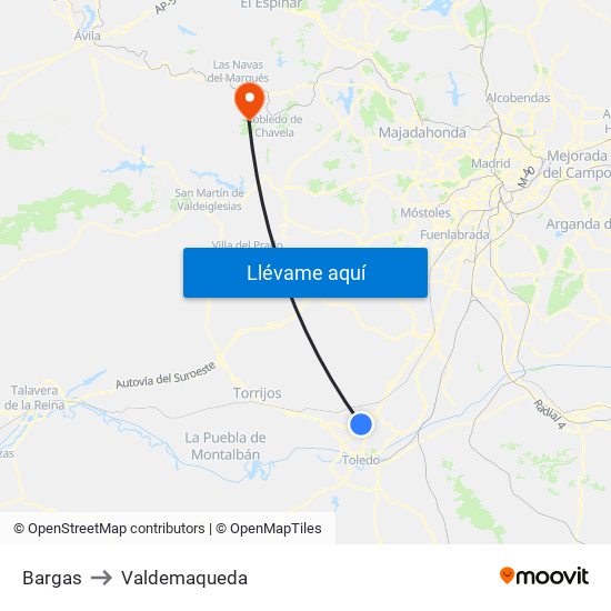 Bargas to Valdemaqueda map