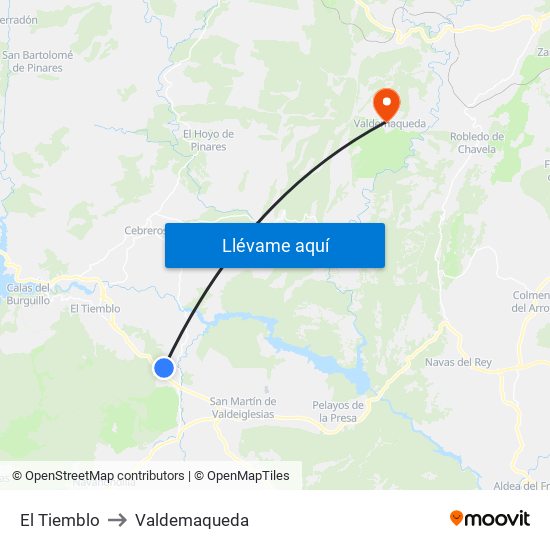 El Tiemblo to Valdemaqueda map