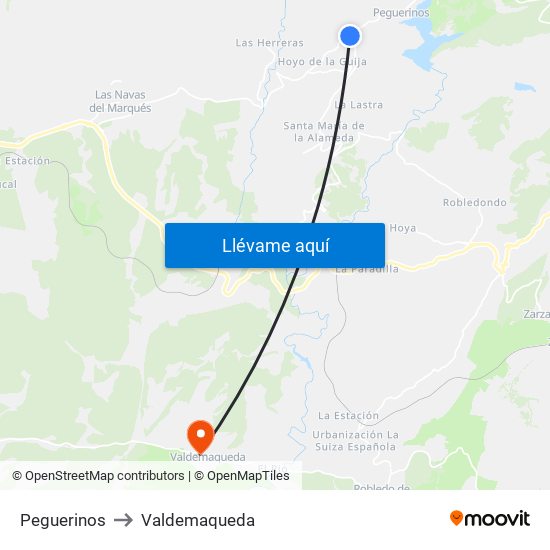 Peguerinos to Valdemaqueda map