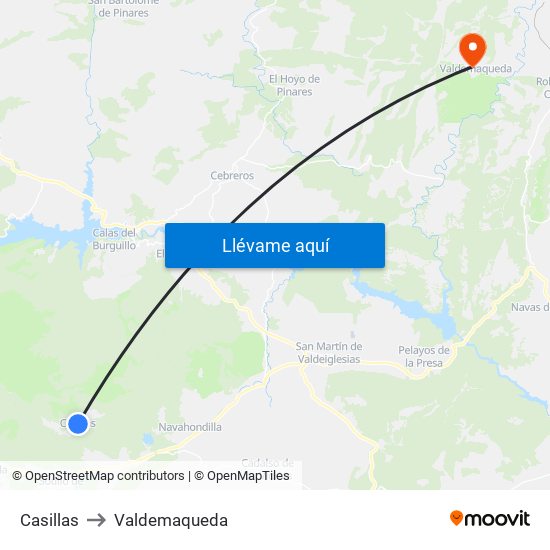 Casillas to Valdemaqueda map