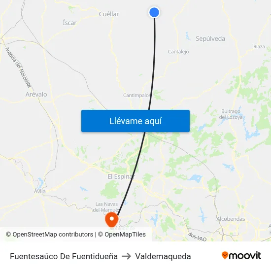 Fuentesaúco De Fuentidueña to Valdemaqueda map