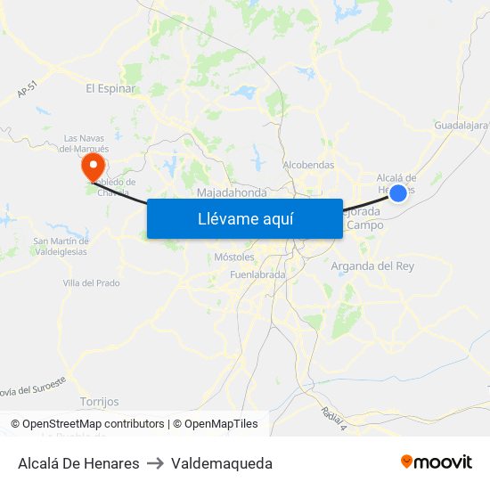 Alcalá De Henares to Valdemaqueda map