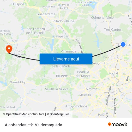 Alcobendas to Valdemaqueda map