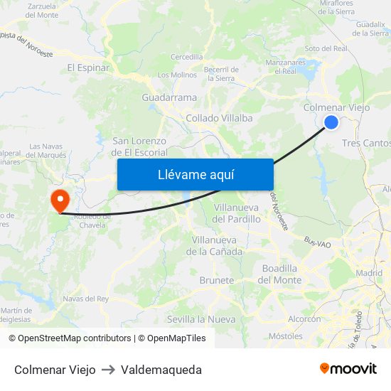 Colmenar Viejo to Valdemaqueda map