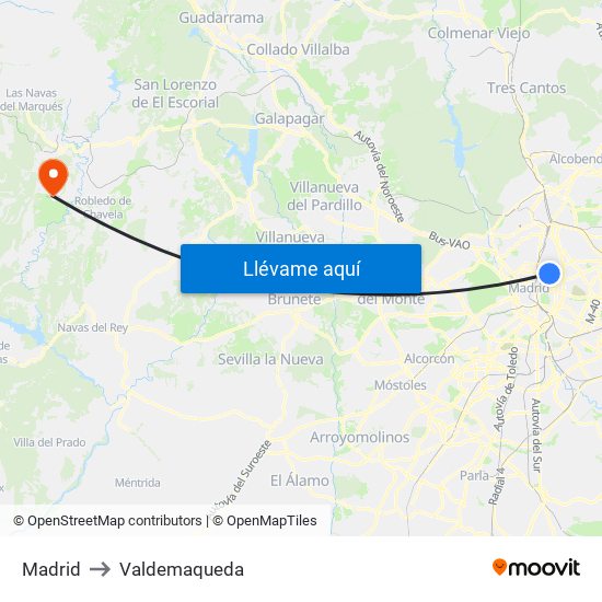 Madrid to Valdemaqueda map