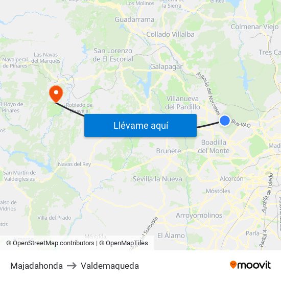 Majadahonda to Valdemaqueda map