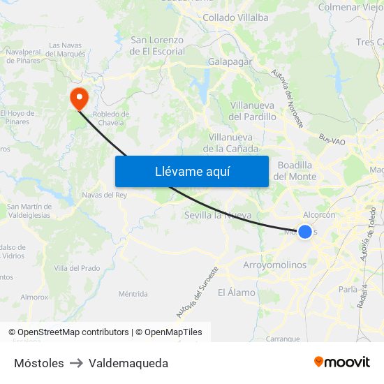 Móstoles to Valdemaqueda map