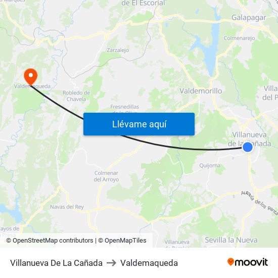 Villanueva De La Cañada to Valdemaqueda map