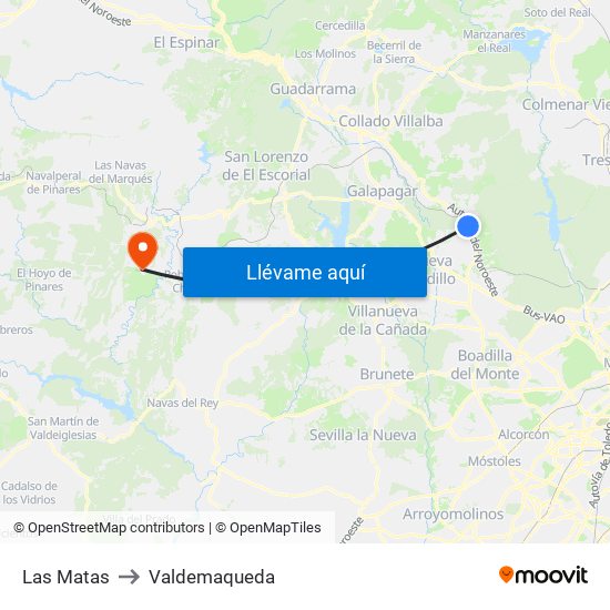 Las Matas to Valdemaqueda map