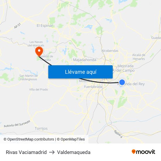 Rivas Vaciamadrid to Valdemaqueda map