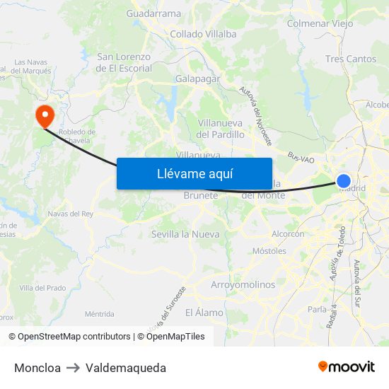 Moncloa to Valdemaqueda map