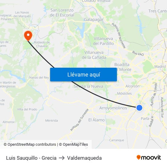Luis Sauquillo - Grecia to Valdemaqueda map