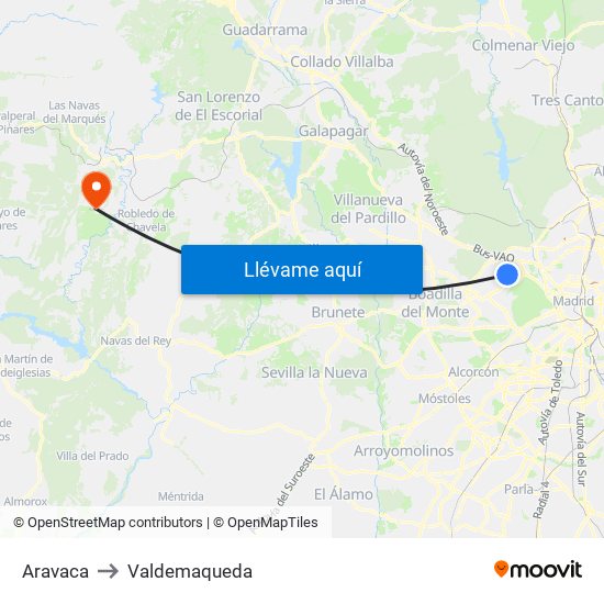 Aravaca to Valdemaqueda map