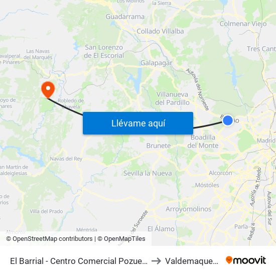 El Barrial - Centro Comercial Pozuelo to Valdemaqueda map