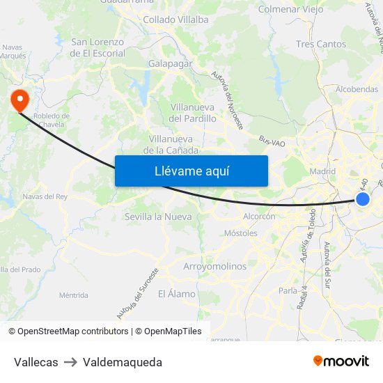 Vallecas to Valdemaqueda map