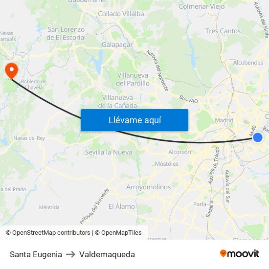 Santa Eugenia to Valdemaqueda map