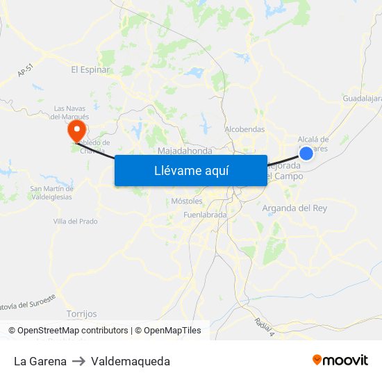 La Garena to Valdemaqueda map