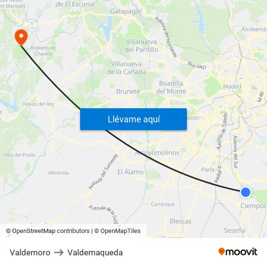 Valdemoro to Valdemaqueda map