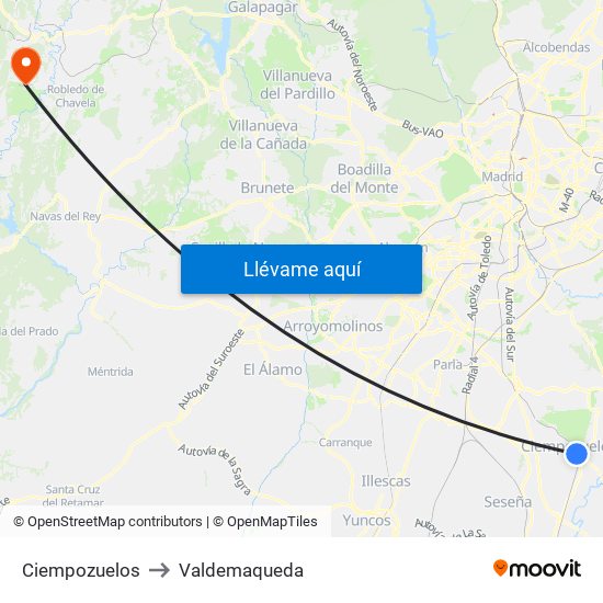 Ciempozuelos to Valdemaqueda map