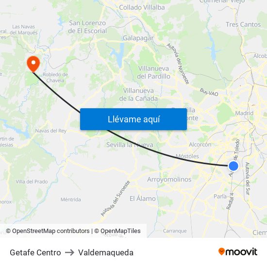 Getafe Centro to Valdemaqueda map