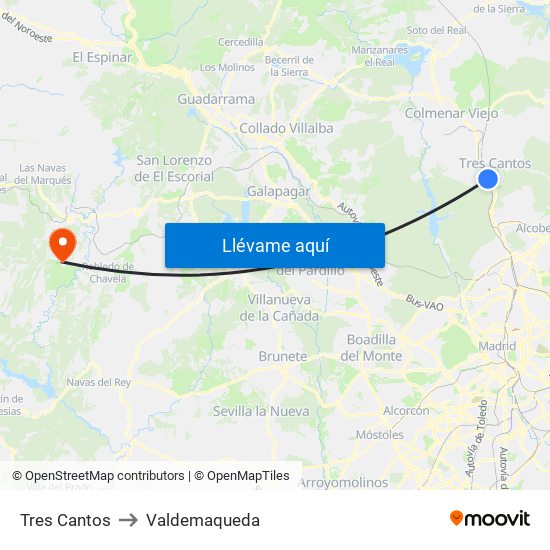 Tres Cantos to Valdemaqueda map