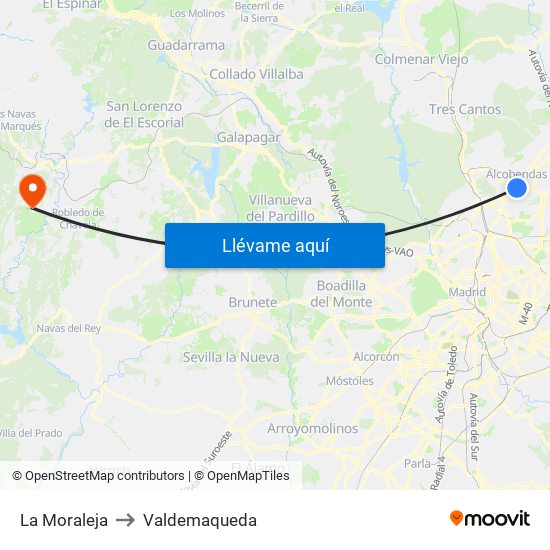 La Moraleja to Valdemaqueda map