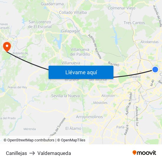 Canillejas to Valdemaqueda map
