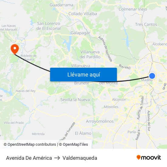 Avenida De América to Valdemaqueda map