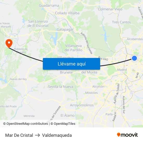 Mar De Cristal to Valdemaqueda map