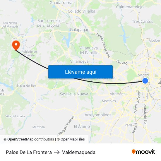 Palos De La Frontera to Valdemaqueda map