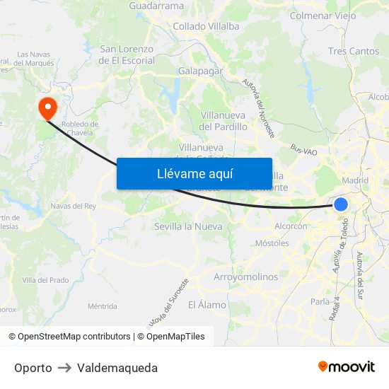 Oporto to Valdemaqueda map