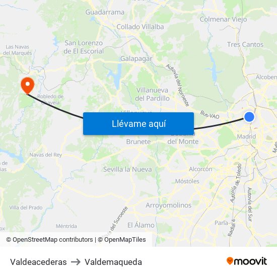 Valdeacederas to Valdemaqueda map