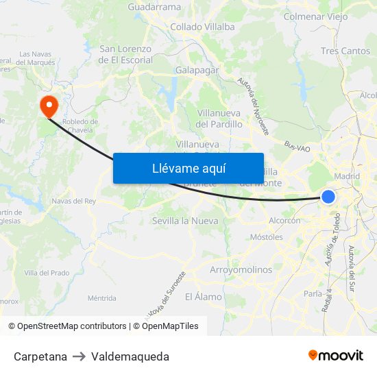 Carpetana to Valdemaqueda map