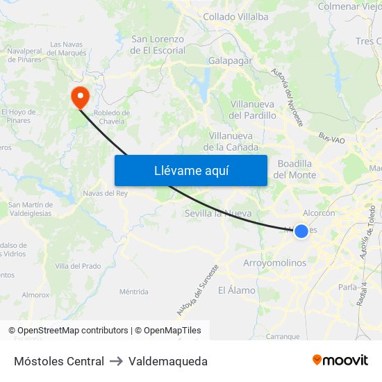 Móstoles Central to Valdemaqueda map