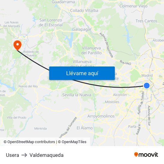 Usera to Valdemaqueda map