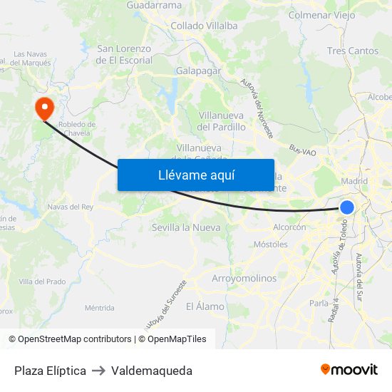 Plaza Elíptica to Valdemaqueda map