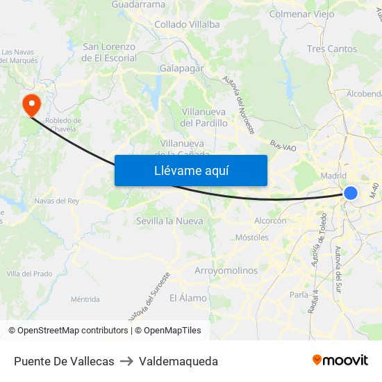 Puente De Vallecas to Valdemaqueda map