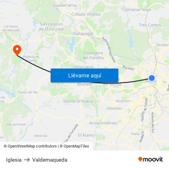 Iglesia to Valdemaqueda map