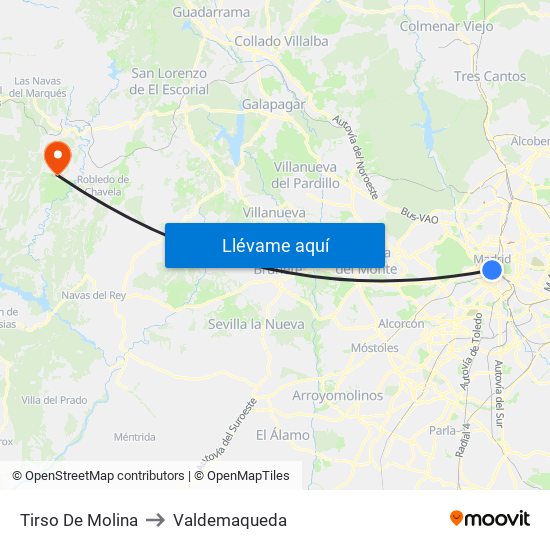 Tirso De Molina to Valdemaqueda map